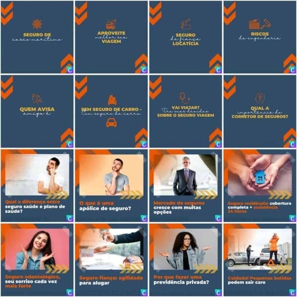 Modelos Canva Corretora de Seguros 200 Templates Editáveis + Legendas