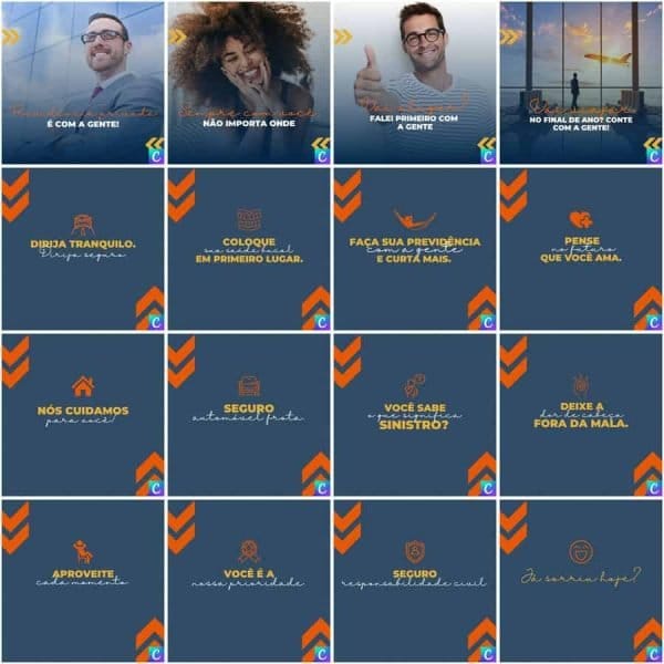 Modelos Canva Corretora de Seguros 200 Templates Editáveis + Legendas