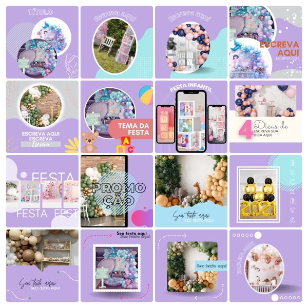 Modelos Canva Decoração de Festas 65 Templates Editáveis + Bônus