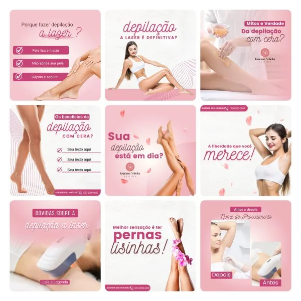 Modelos Canva Depilação Epilação 30 Templates Editáveis + Bônus