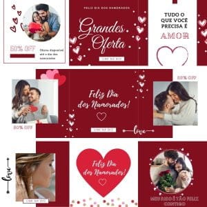 Modelos Canva Dia dos Namorados Carrossel 6 Templates Editáveis + Bônus