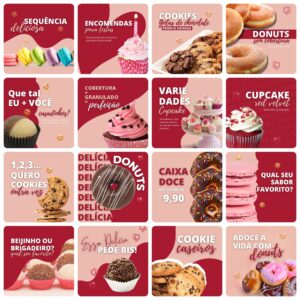 Modelos Canva Doceria Doce 24 Templates Editáveis + Bônus