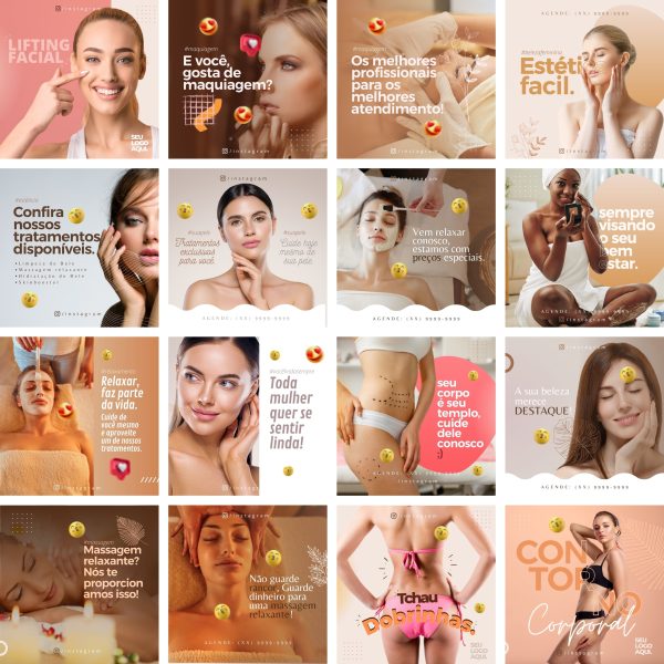 Modelos Canva Estética 33 Templates Editáveis + Bônus