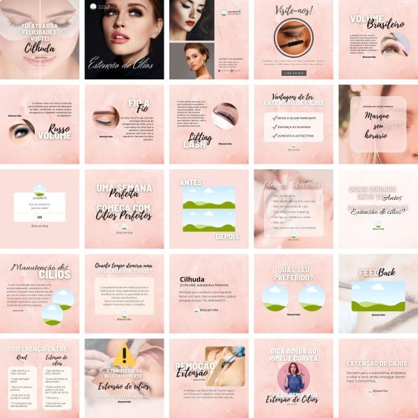 Modelos Canva Extensão de Cílios 25 Templates Editáveis + Bônus