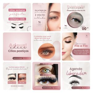 Modelos Canva Extensão de Cílios 30 Templates Editáveis + Bônus