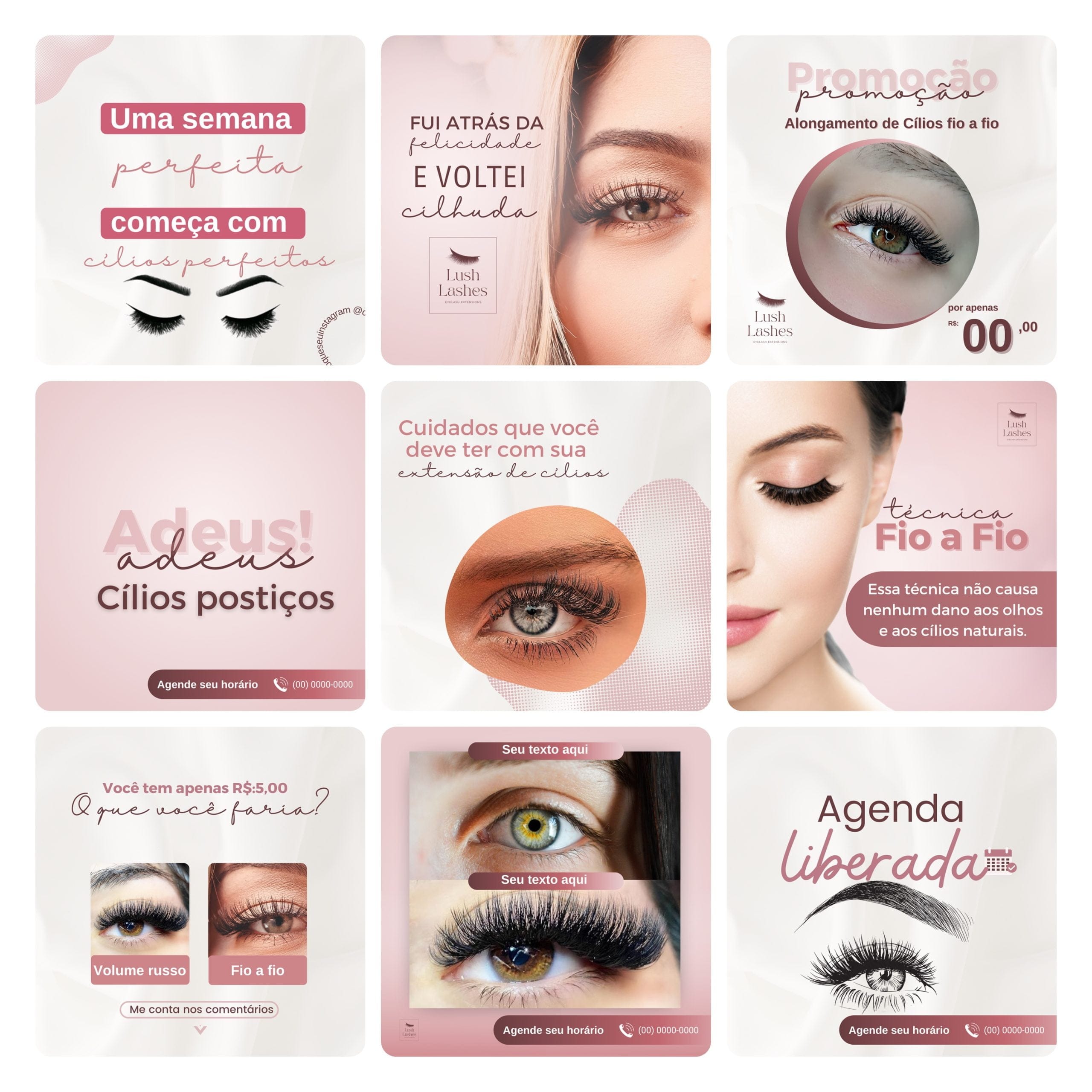 Modelos Canva Extensão de Cílios 30 Templates Editáveis + Bônus 1 Modelos Canva Extensão de Cílios 30 Templates Editáveis + Bônus