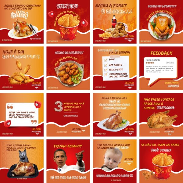 Modelos Canva Frango Assado e Frito 100 Templates Editáveis + Bônus