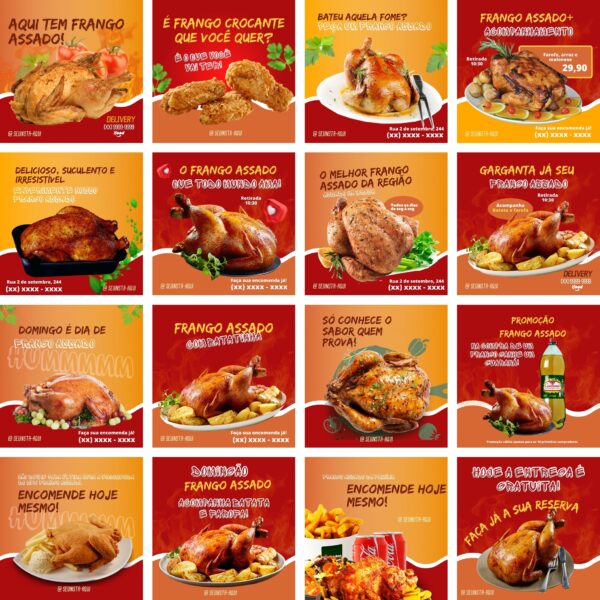 Modelos Canva Frango Assado e Frito 100 Templates Editáveis + Bônus