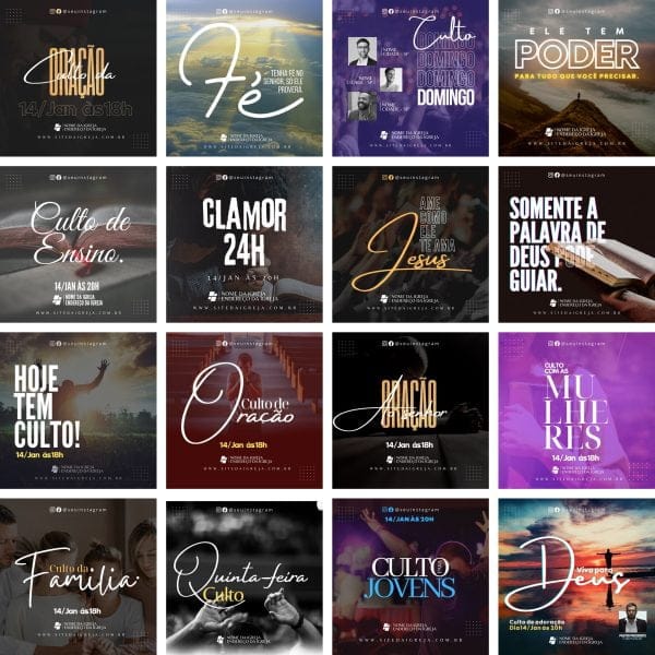 Modelos Canva Gospel Cultos Louvor 40 Templates Editáveis + Bônus