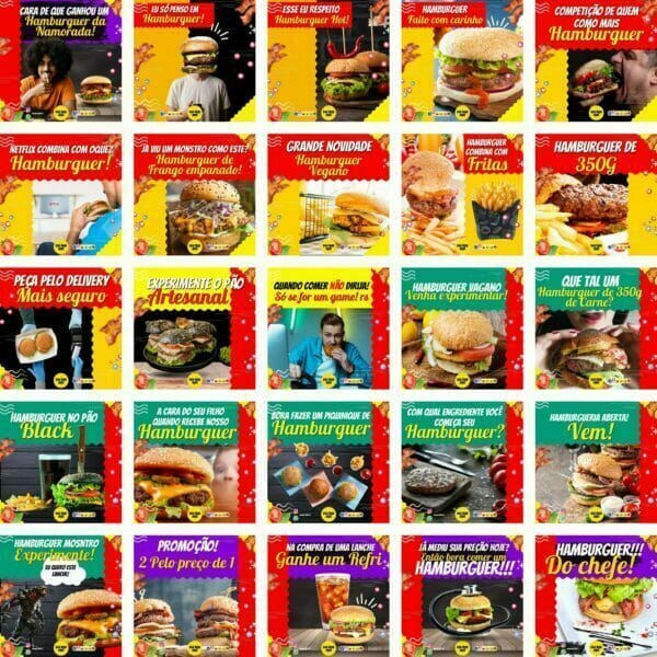 Modelos Canva Hamburgueria 200 Templates Editáveis + Bônus