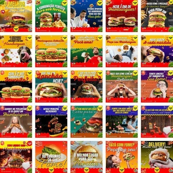 Modelos Canva Hamburgueria 200 Templates Editáveis + Bônus