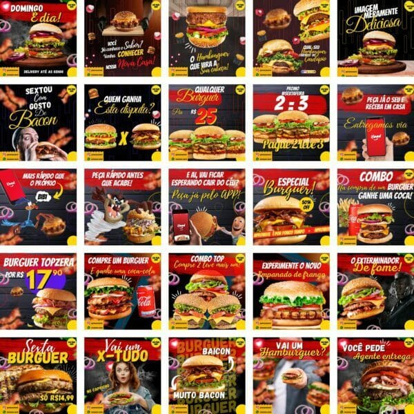 Modelos Canva Hamburgueria 200 Templates Editáveis + Bônus