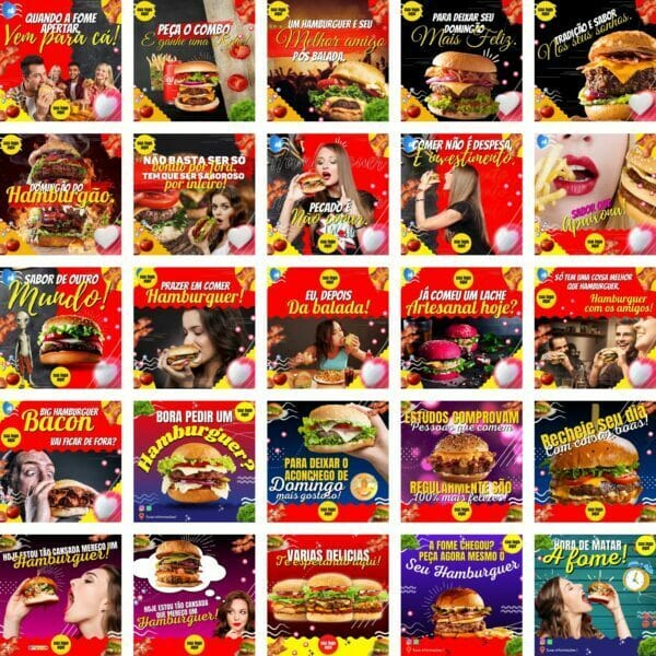 Modelos Canva Hamburgueria 200 Templates Editáveis + Bônus