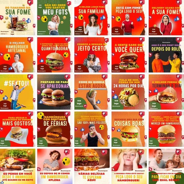 Modelos Canva Hamburgueria 3.0 100 Templates Editáveis + Bônus