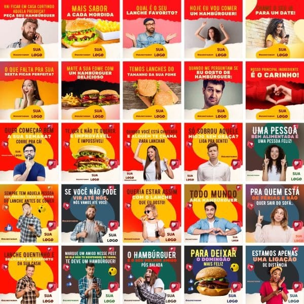 Modelos Canva Hamburgueria 3.0 100 Templates Editáveis + Bônus