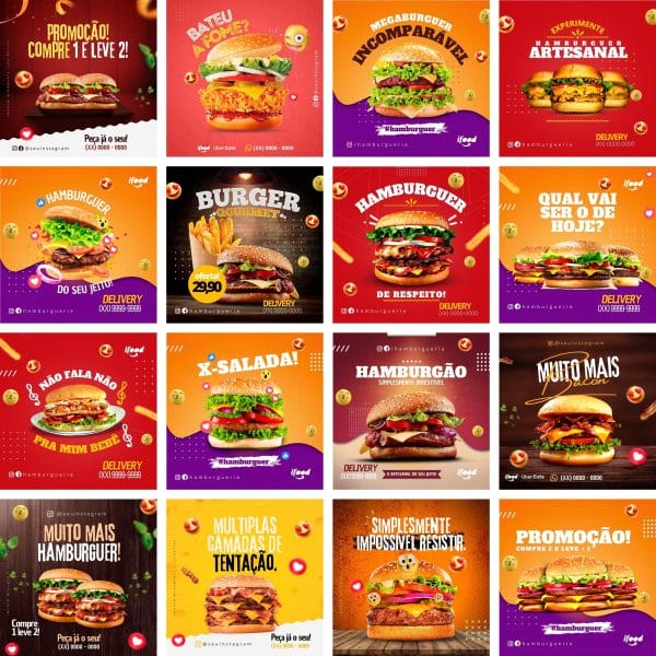 Modelos Canva Hamburgueria 36 Templates Editáveis + Bônus