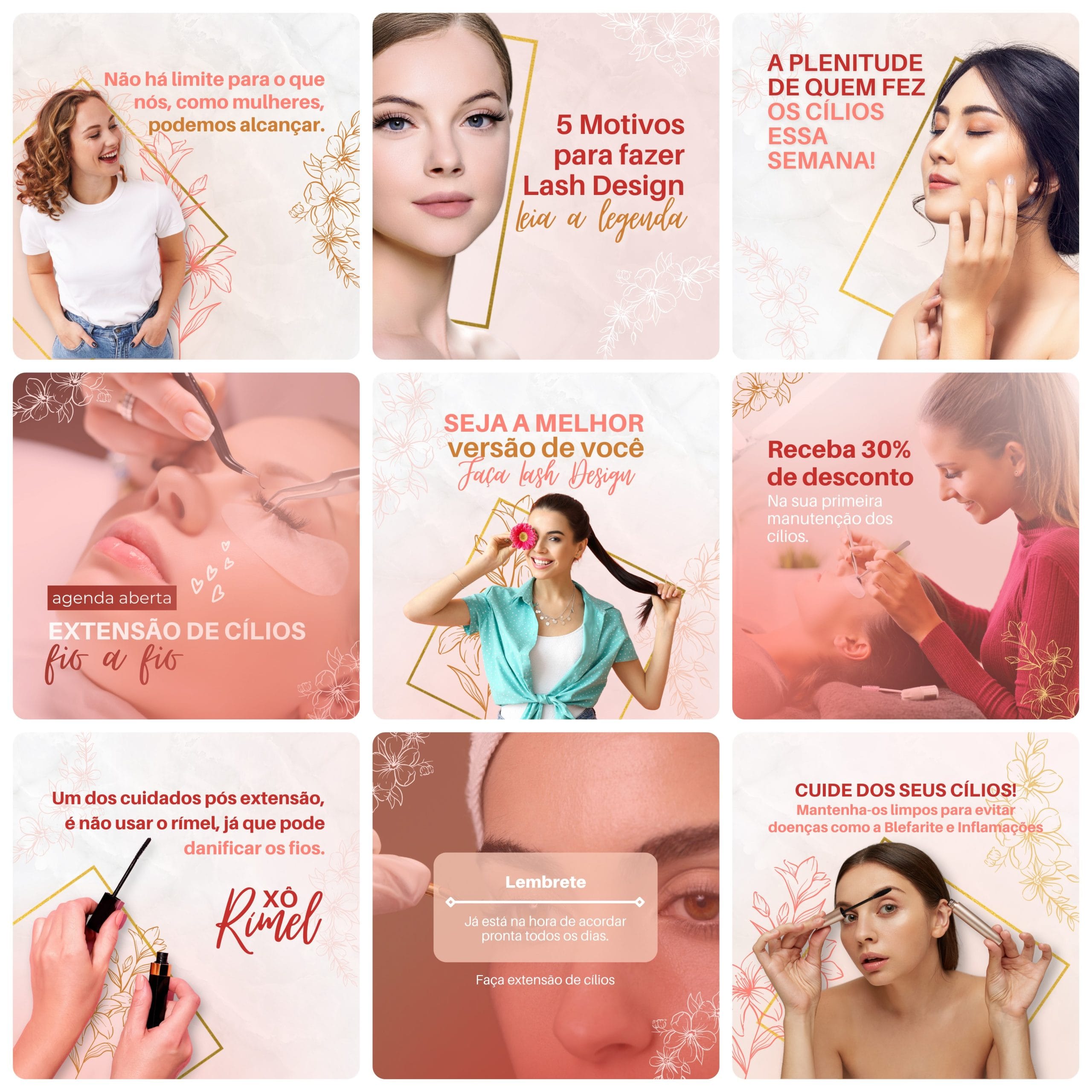 Modelos Canva Lash Designer 30 Templates Editáveis + Bônus 2 Modelos Canva Lash Designer 30 Templates Editáveis + Bônus