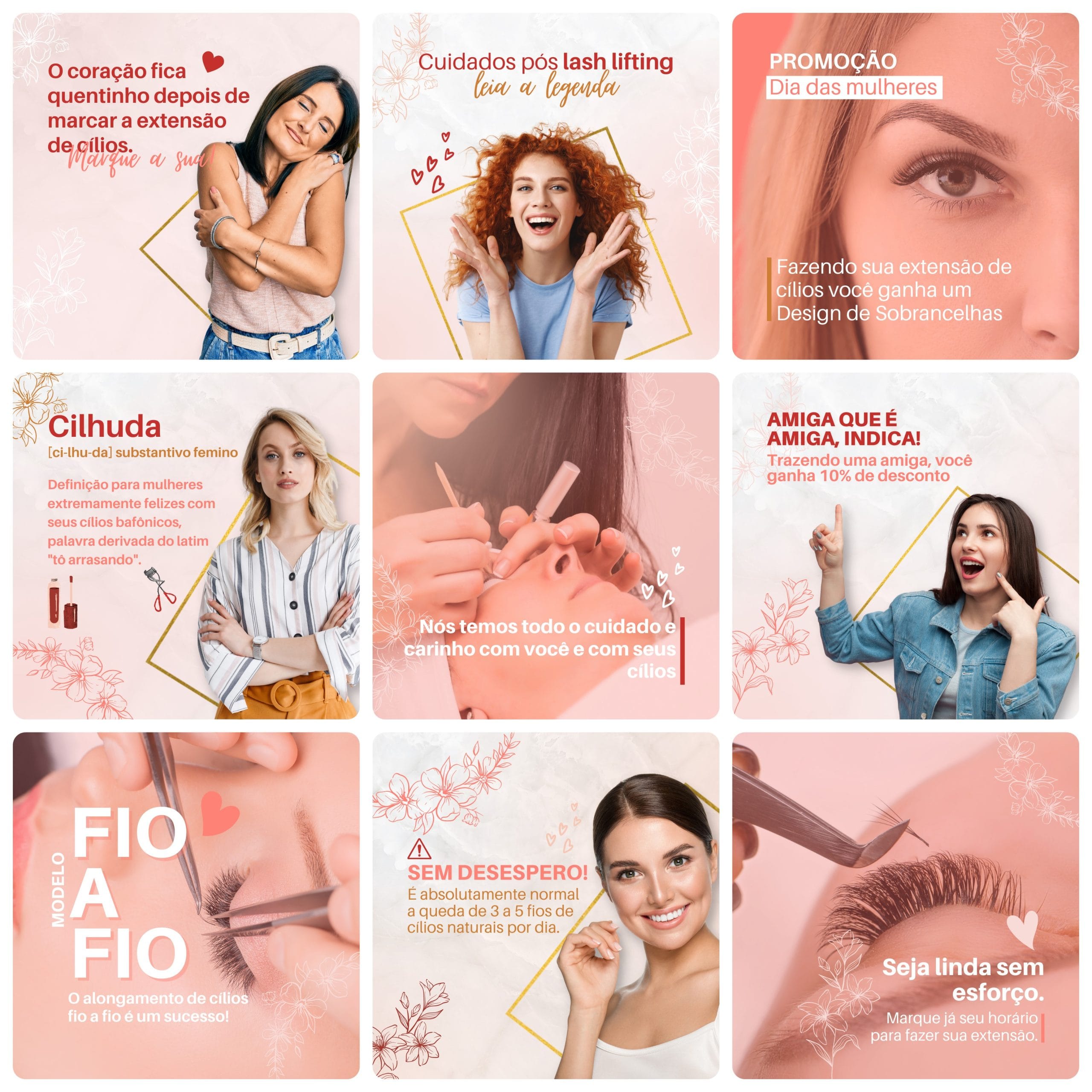 Modelos Canva Lash Designer 30 Templates Editáveis + Bônus 3 Modelos Canva Lash Designer 30 Templates Editáveis + Bônus