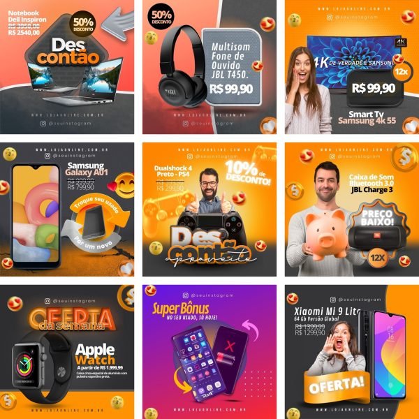 Modelos Canva Loja de Eletrônicos 10 Templates Editáveis + Bônus