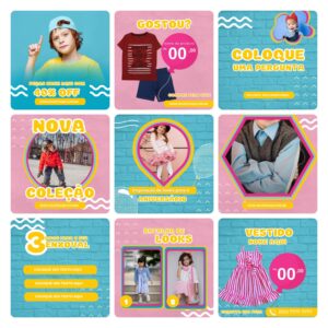 Modelos Canva Loja de Roupa Infantil Kids 30 Templates Editáveis + Bônus