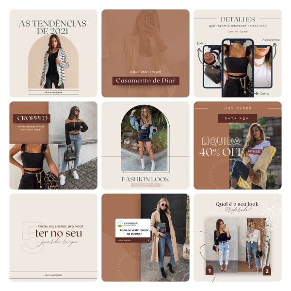 Modelos Canva Loja de Roupas MInimalista 40 Templates Editáveis + Bônus