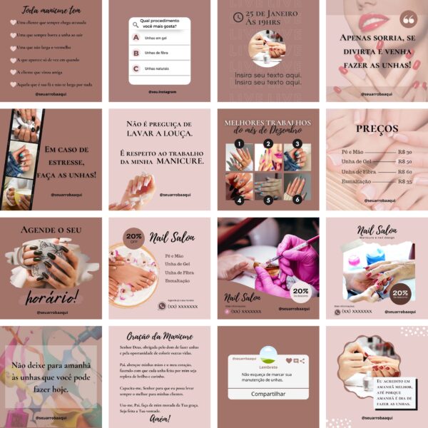 Modelos Canva Manicure e Pedicure 100 Templates Editáveis + Bônus