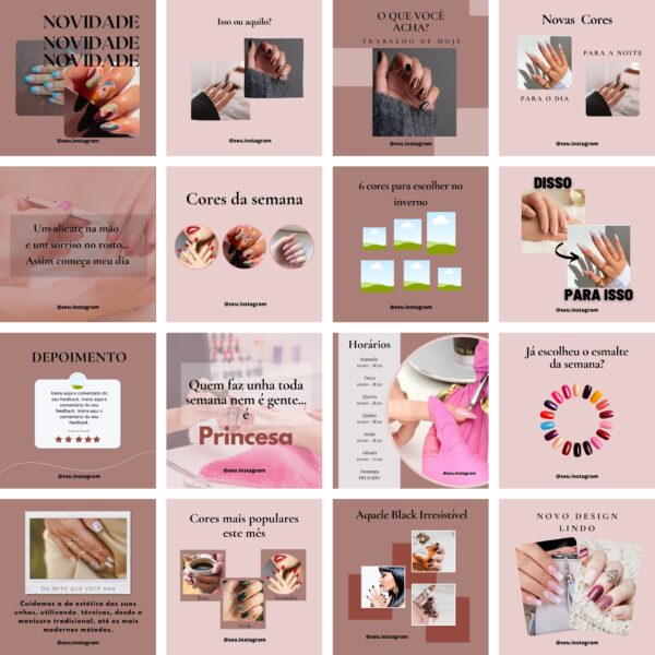 Modelos Canva Manicure e Pedicure 100 Templates Editáveis + Bônus