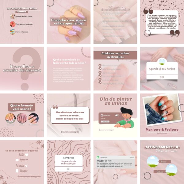 Modelos Canva Manicure e Pedicure 100 Templates Editáveis + Bônus