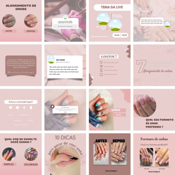 Modelos Canva Manicure e Pedicure 100 Templates Editáveis + Bônus