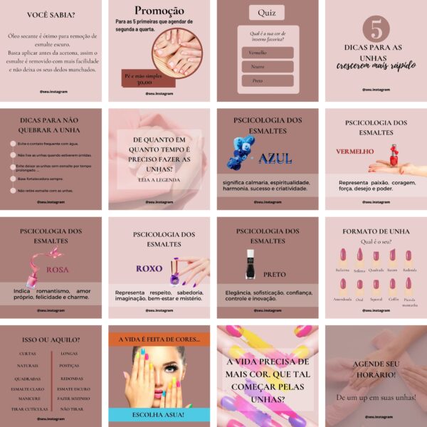 Modelos Canva Manicure e Pedicure 100 Templates Editáveis + Bônus