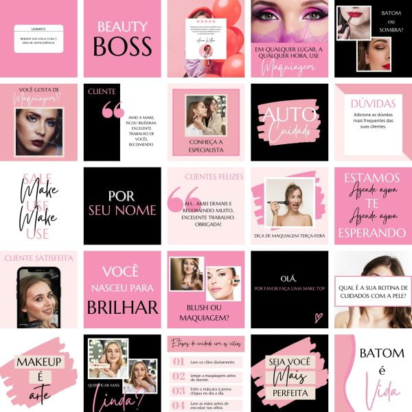 Modelos Canva Maquiagem Makeup 2.0 25 Templates Editáveis + Bônus