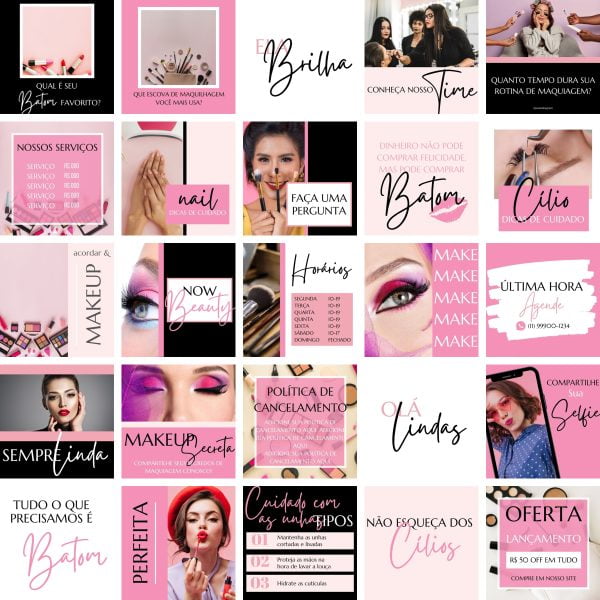 Modelos Canva Maquiagem Makeup 25 Templates Editáveis + Bônus