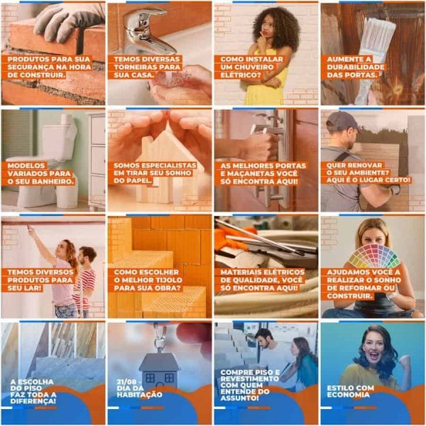 Modelos Canva Materiais de Construção 200 Templates Editáveis + Legendas
