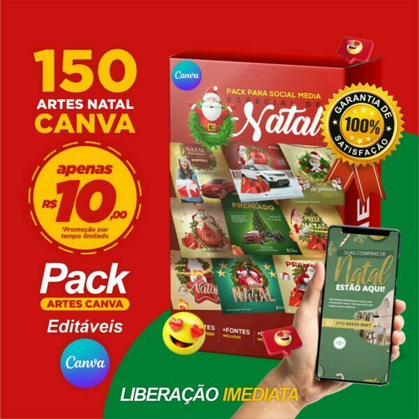 Modelos Canva Natal 150 Templates Editáveis Mídias Sociais + Bônus