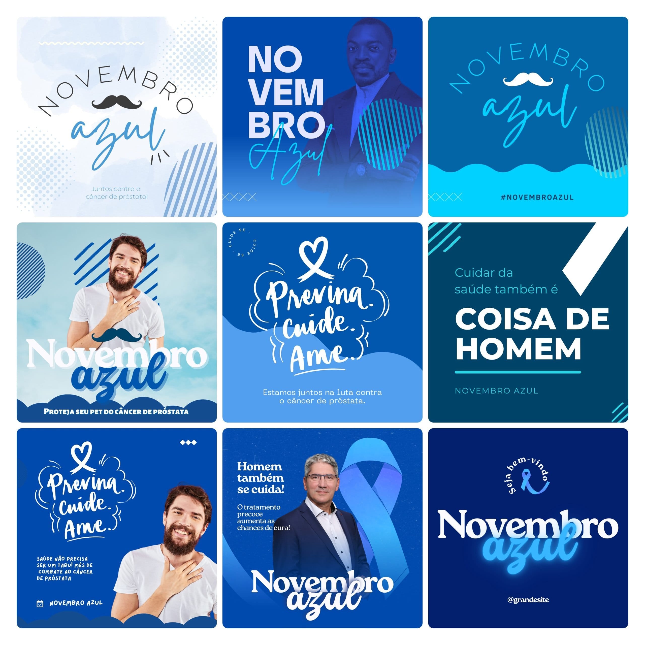 Modelos Canva Novembro Azul 30 Templates Editáveis + Bônus 2 Modelos Canva Novembro Azul 30 Templates Editáveis + Bônus