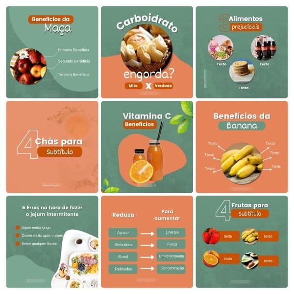 Modelos Canva Nutricionista 100 Templates Editáveis + Bônus