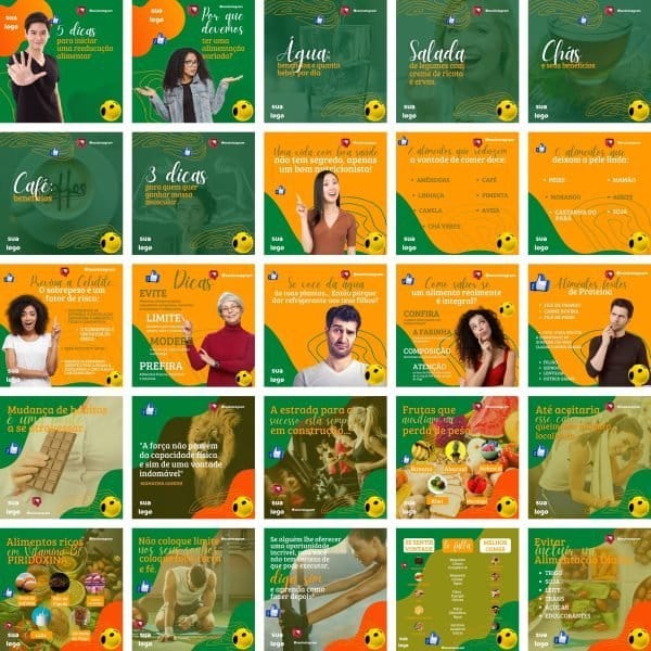 Modelos Canva Nutricionista Nutrição 200 Templates Editáveis + Bônus