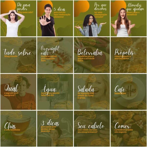 Modelos Canva Nutricionista Nutrição 200 Templates Editáveis + Legendas