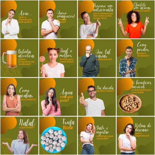 Modelos Canva Nutricionista Nutrição 200 Templates Editáveis + Legendas