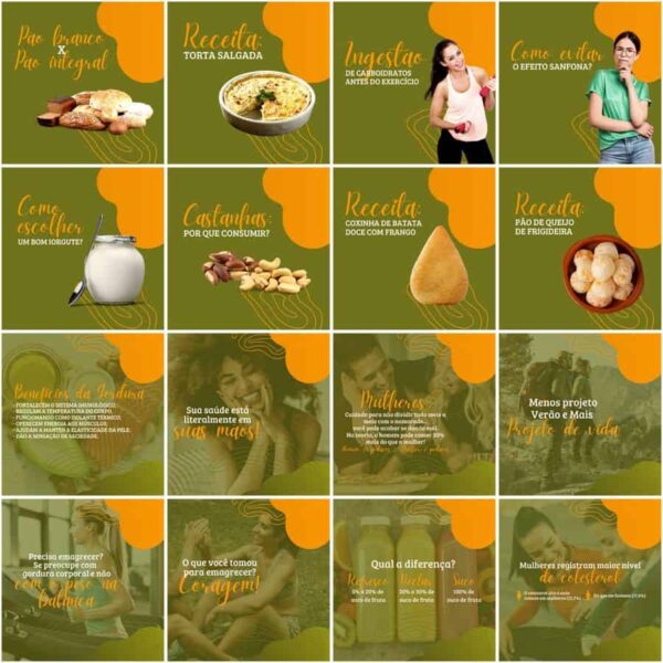 Modelos Canva Nutricionista Nutrição 200 Templates Editáveis + Legendas