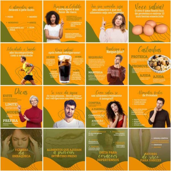 Modelos Canva Nutricionista Nutrição 200 Templates Editáveis + Legendas