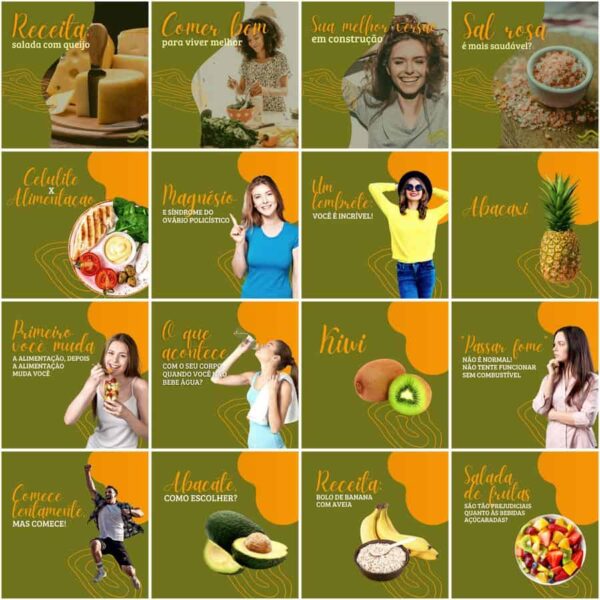 Modelos Canva Nutricionista Nutrição 200 Templates Editáveis + Legendas