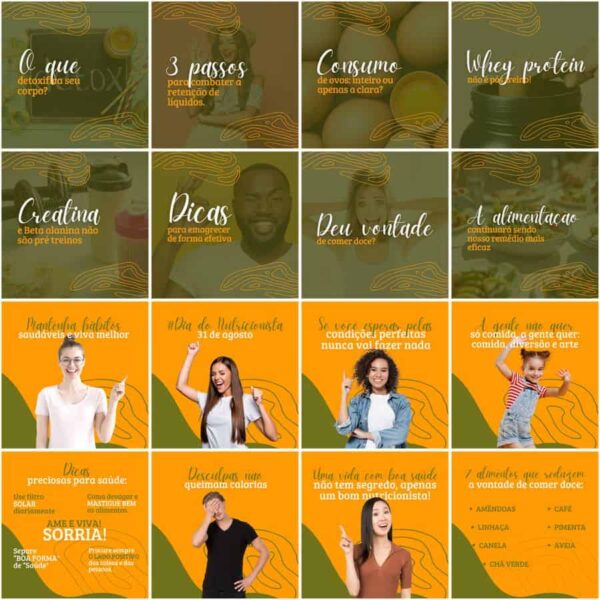 Modelos Canva Nutricionista Nutrição 200 Templates Editáveis + Legendas