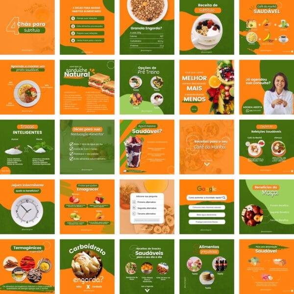 Modelos Canva Nutricionista Nutrição 50 Templates Editáveis + Bônus