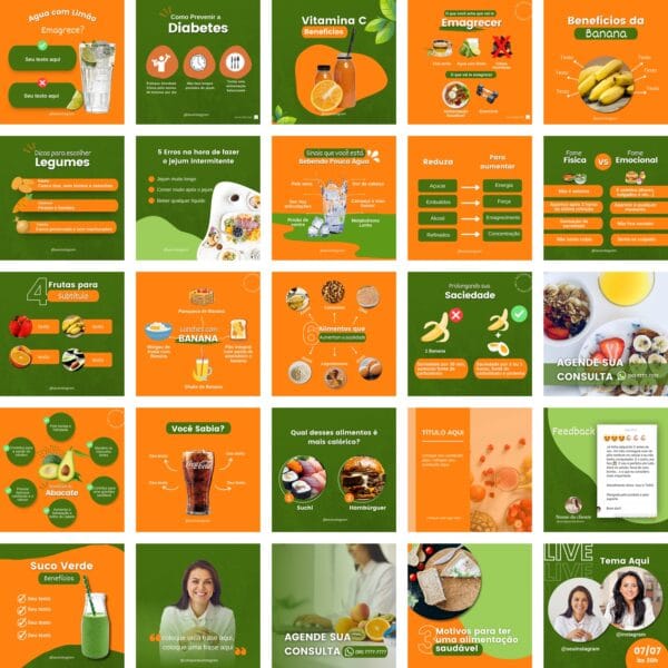 Modelos Canva Nutricionista Nutrição 50 Templates Editáveis + Bônus