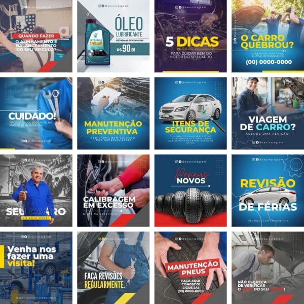 Modelos Canva Oficina Mecânica Mecânico 40 Templates Editáveis + Bônus
