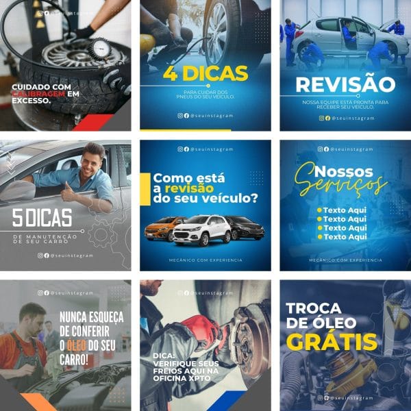 Modelos Canva Oficina Mecânica Mecânico 40 Templates Editáveis + Bônus
