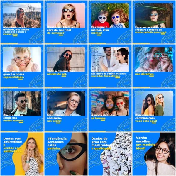 Modelos Canva Óticas Oftalmologia 200 Templates Editáveis + Legendas