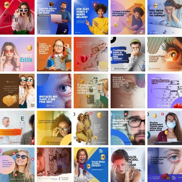 Modelos Canva Óticas Oftalmologista 340 Templates Editáveis + Bônus