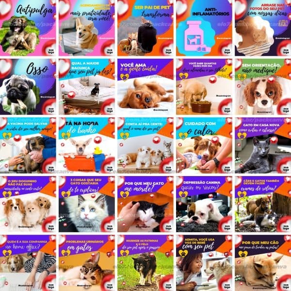 Modelos Canva Pet Shop Petshop 100 Templates Editáveis + Bônus